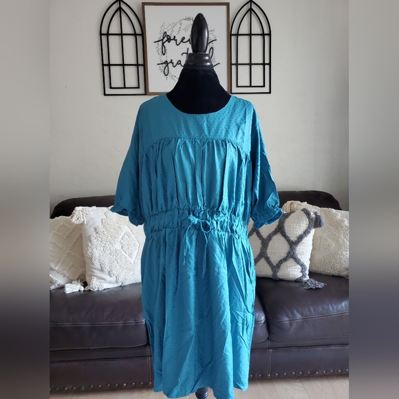 Evy's Tree The Maria Blue Midi Shirt Dress Women's Size 1X NWT Boho Chic - Picture 2 of 12